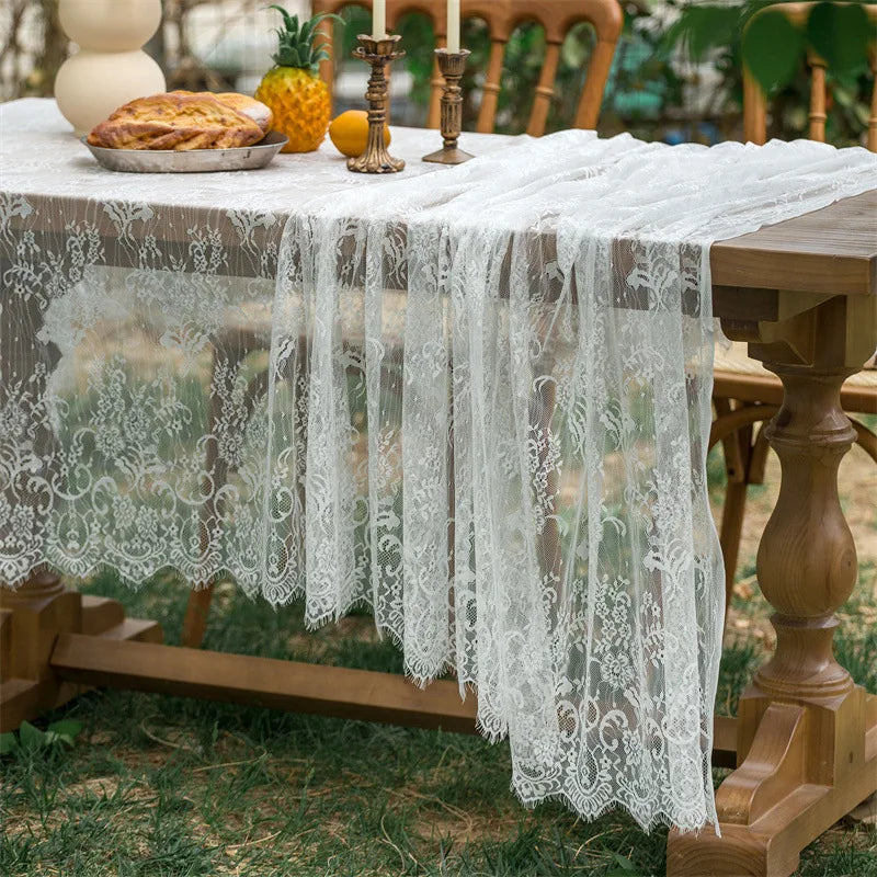Nappe de mariage blanche en dentelle vintage pour réception de mariage, décor bohème, Saint-Valentin