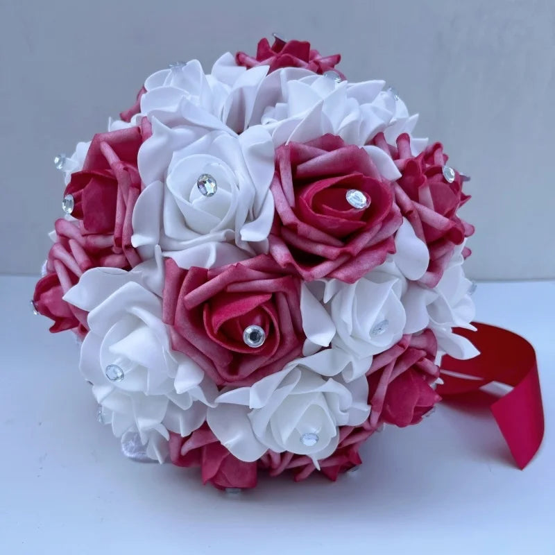 Handmade Blue & White Artificial Rose Bridal Bouquet