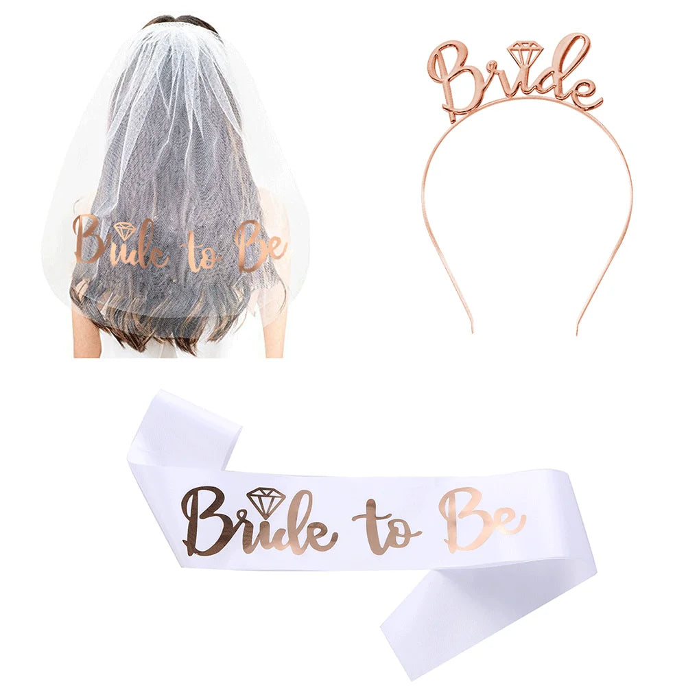 Ensemble de mariage or rose mariée à être douche nuptiale bretelles de mariée voile de mariée bandeau soirée de poule fournitures de fête de bachelorette