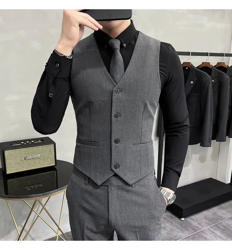 Men's Elastic Suit Vest | Solid Color Waistcoat | Groom & Wedding Party