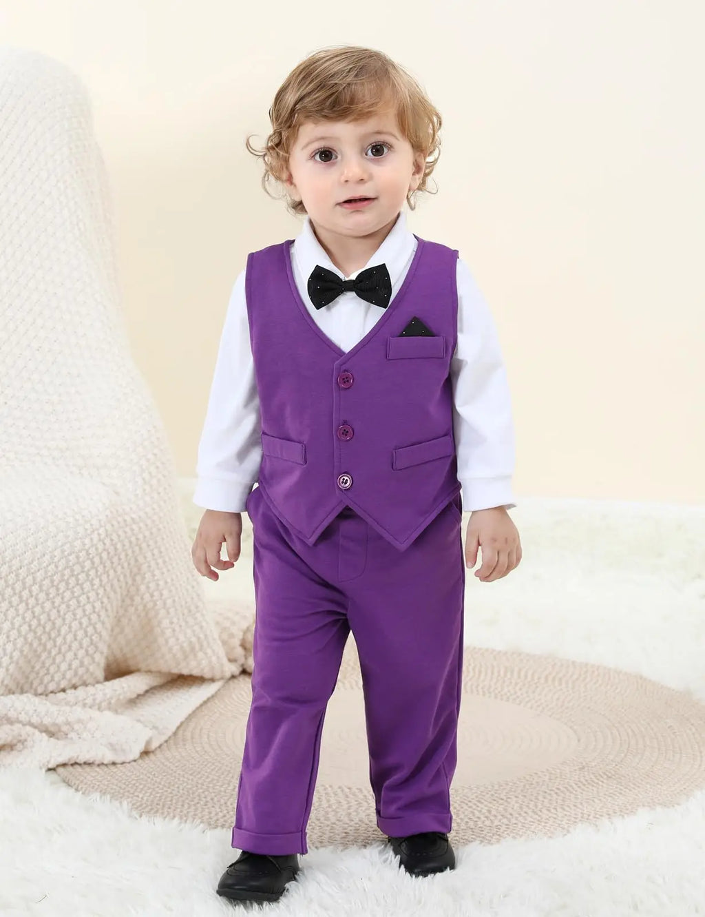 Ensemble Costume Bébé Garçon Tenue Formelle pour Mariage 1er Anniversaire Nouveaux-nés Barboteuse Gilet Pantalon Vêtements de Gentleman