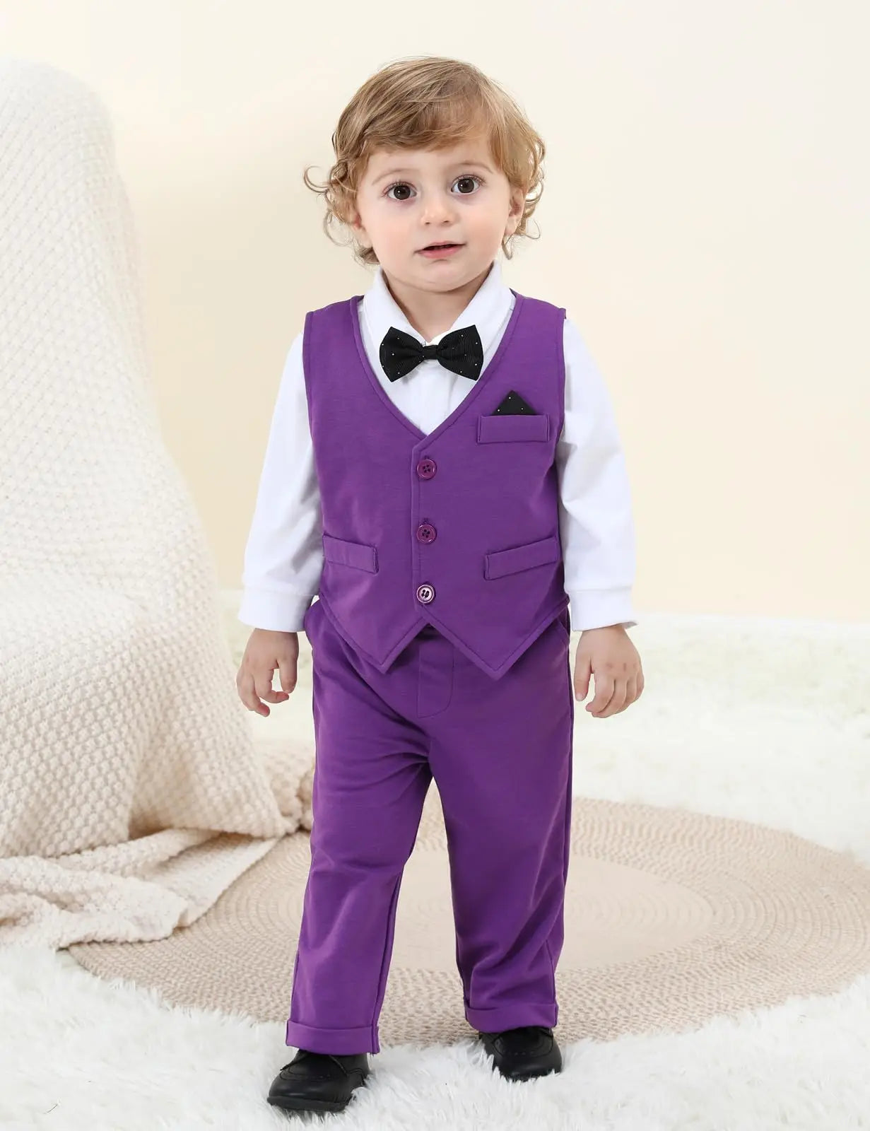 Ensemble Costume Bébé Garçon Tenue Formelle pour Mariage 1er Anniversaire Nouveaux-nés Barboteuse Gilet Pantalon Vêtements de Gentleman