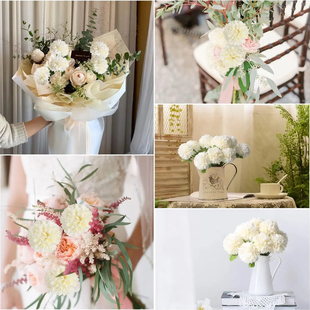 Boules de fleurs artificielles en chrysanthème pour la décoration de mariage et de la maison (Lot de 12)