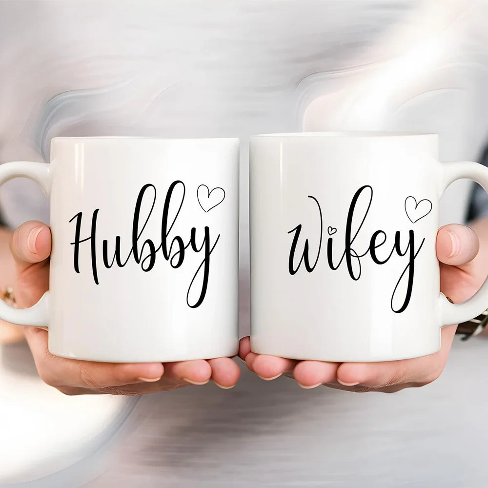 Hubby & Wifey Ceramic Mug | Wedding Gift Coffee Cup for Newlyweds