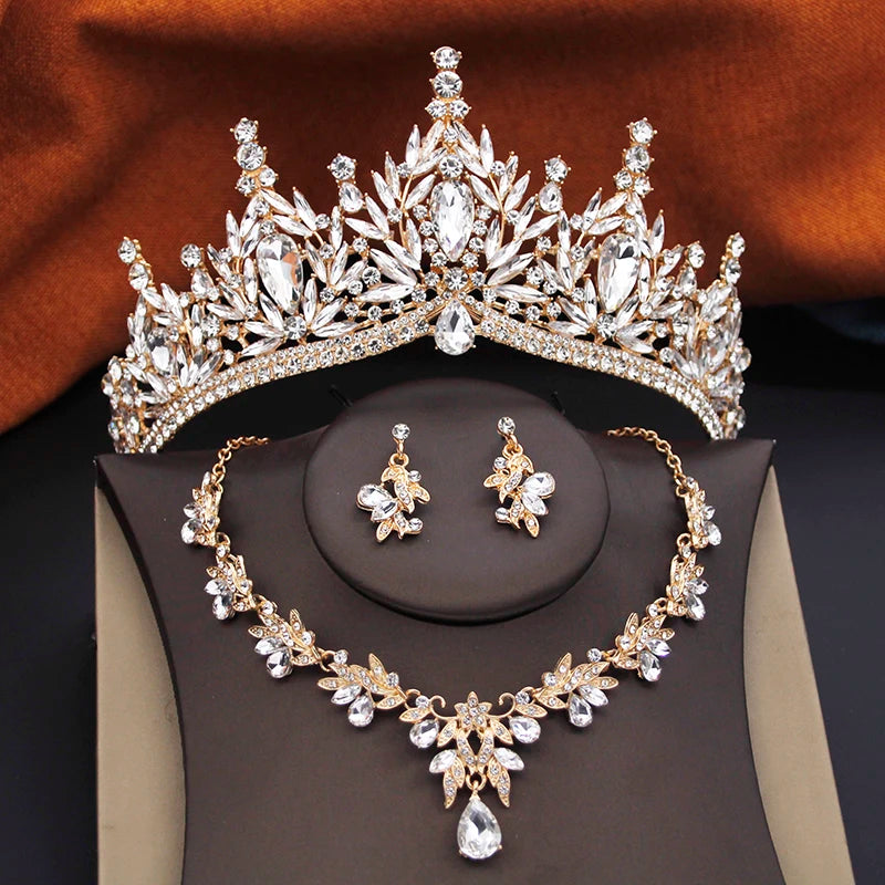 Ensembles de bijoux de mariée pour femmes, diadèmes de mariage et d'anniversaire, et collier ras-du-cou, boucles d'oreilles, accessoires de bijoux de costume de fête de mariée