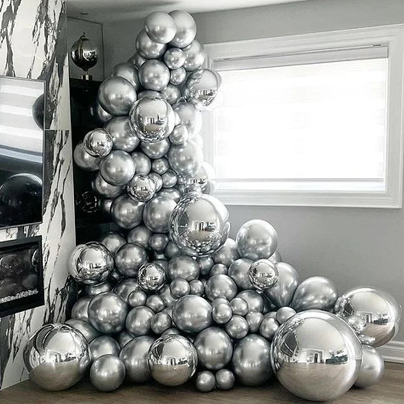 20 Ballons ronds 4D de 10 pouces Rouges Argentés en feuille d'aluminium Ballons de fête à thème d'anniversaire Douche de bébé Décoration de mariage Faveur Jouet pour enfants Air Globos
