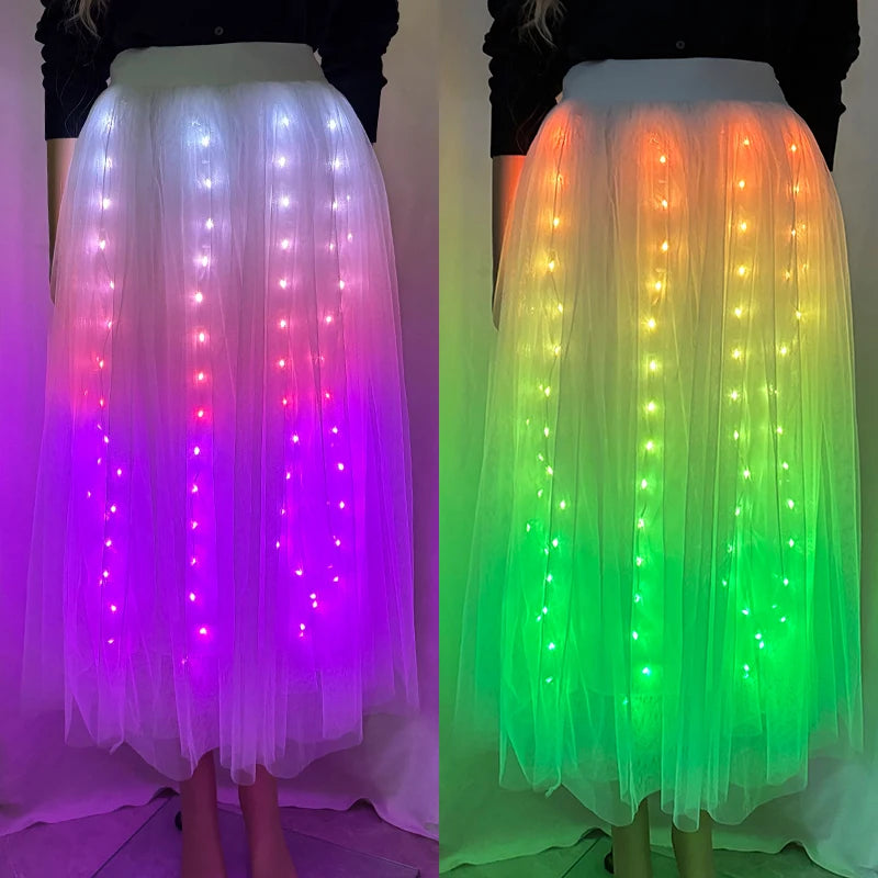 Full Color Light Up Skirt for Girls APP Bluetooth LED Long Tutu for Performance Dance Rave Clothes Wedding Birthday Party Props