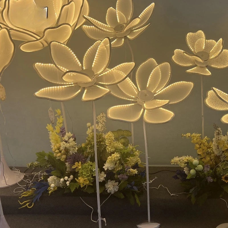 3pc LED Floral Wedding Aisle Light ,Wrought Iron Pathway Decor with Flowers,Ballroom Hotel Event Centerpiece for Indoor Ceremony