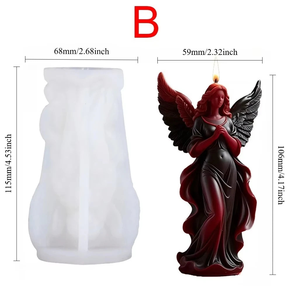 Moule en Silicone pour Bougie Pilier Motif Ange Aile Style Gothique 3D Jupe Déesse Résine Moule DIY Outil de Fabrication Plâtre Argile Décoration Maison