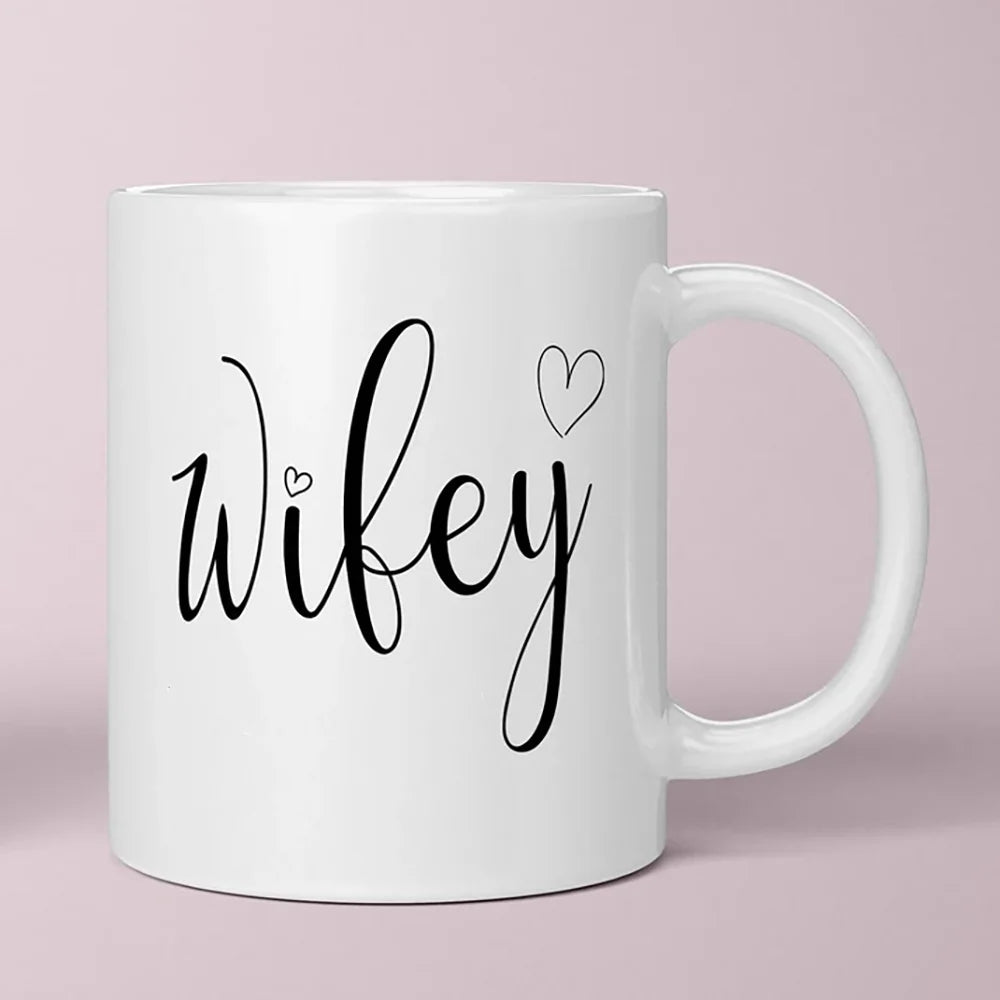 Hubby & Wifey Ceramic Mug | Wedding Gift Coffee Cup for Newlyweds