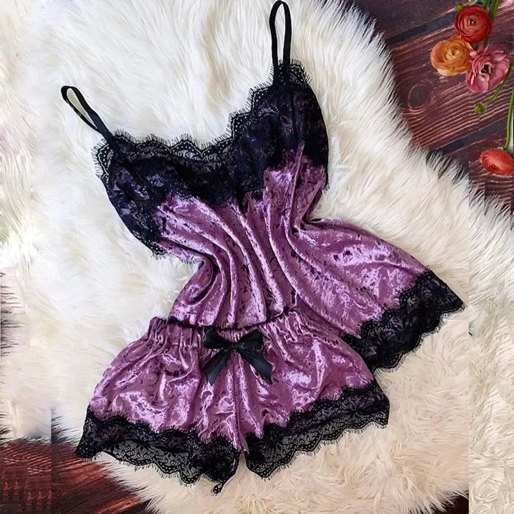 Ensemble Pyjama Velours Automne Hiver Femme Lingerie Sexy Vêtements de Nuit Mignon Débardeur et Short Ensembles Pyjama Loungewear