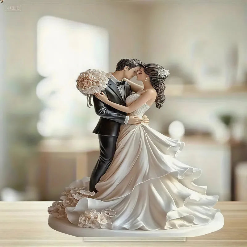 Décoration de gâteau de mariage en acrylique 2D, danse des mariés, pour la décoration de gâteaux de mariage, de fiançailles, d'anniversaire.