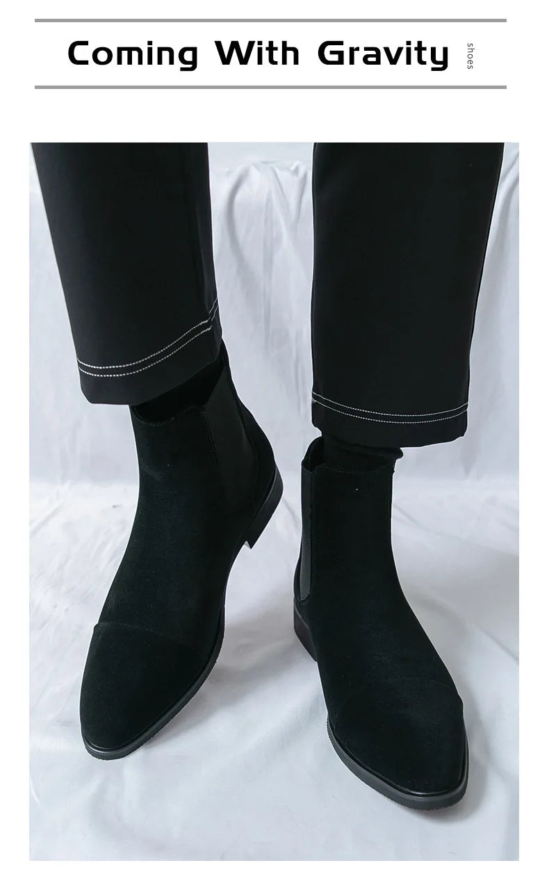 Bottes Cheville Homme Affaires Semelle Rouge Bout Pointu Bottines Habillées Britanniques Chaussures Hautes en Cuir Décontractées Chelsea Homme à Enfiler