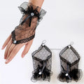 Gothic Short Black Gloves Female Harajuku Lace Bridal Wedding Halloween Lolita Dress Net Gauze Bow Hand Sleeve Fishnet Gloves