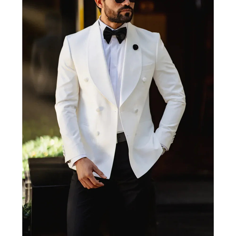 Costumes Homme Blanc 2 Pièces Boutique Couleur Unie Quotidien Décontracté Bureau Business Costume Homme Marié Mariage Blazer avec Pantalon
