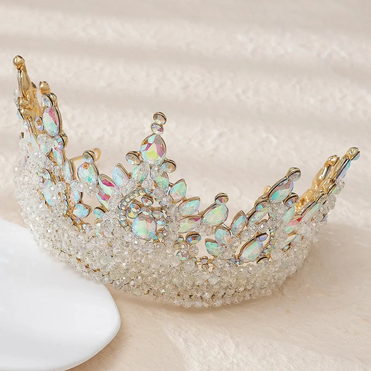 Accessoires de cheveux de mariage colorés roses, coiffe de concours de beauté, diadème de mariée Fait à la main en CRISTAL coloré avec perles