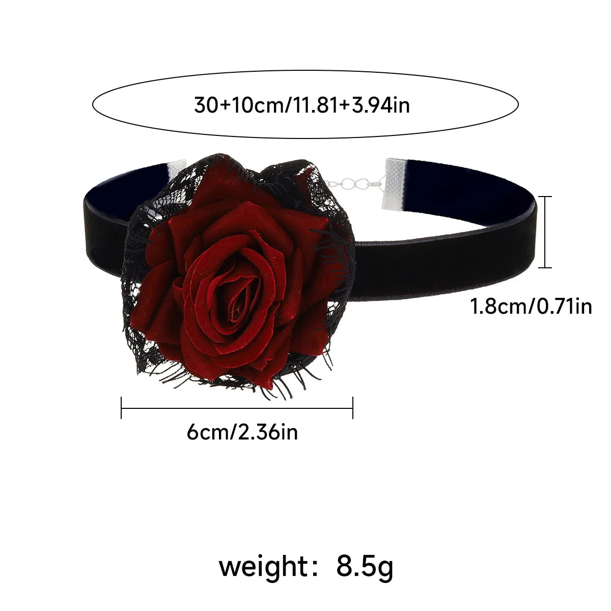 Collier ras-du-cou « rose épanouie en dentelle gothique » — style Lolita