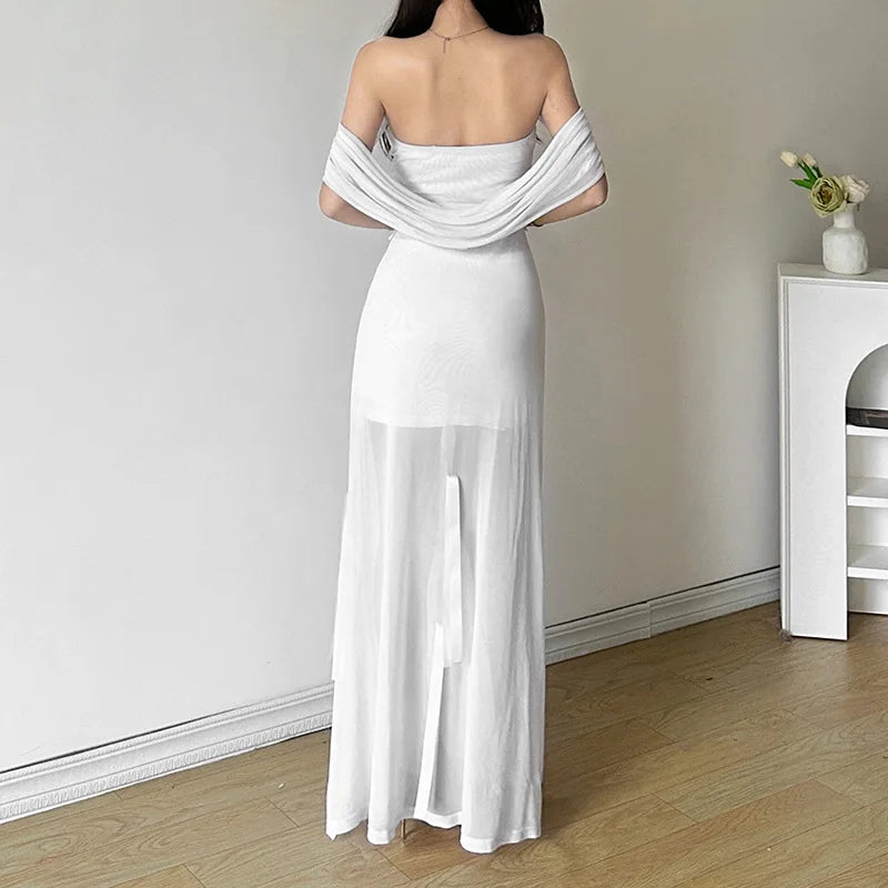 Goth Dark Fairycore Diverse Dressing Styles Partywear Sexy Strapless Hooded Long Dress Gothic Cute Bow Mesh Slim Bodycon Dresses