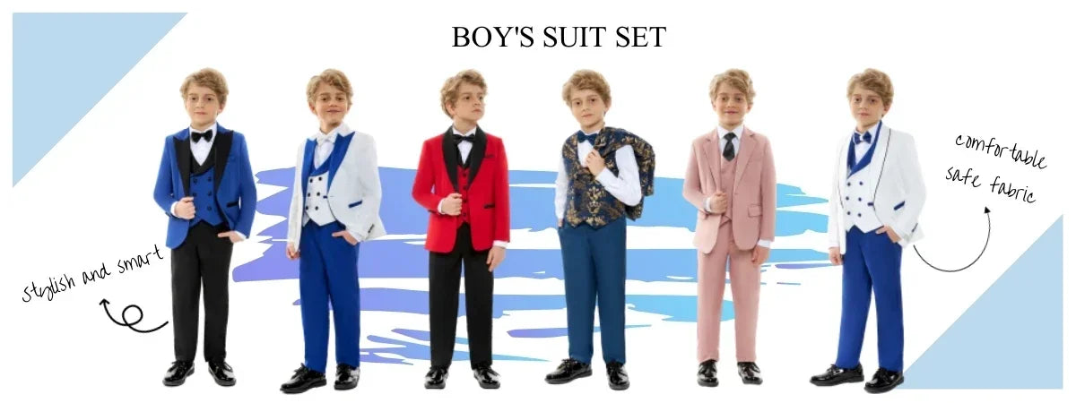 Ensemble Costumes Garçon 3 Pièces Veste Gilet Pantalon Tenue de Banquet Fête Élégant Smoking Enfant Vêtements d'Invité de Mariage 2-20T