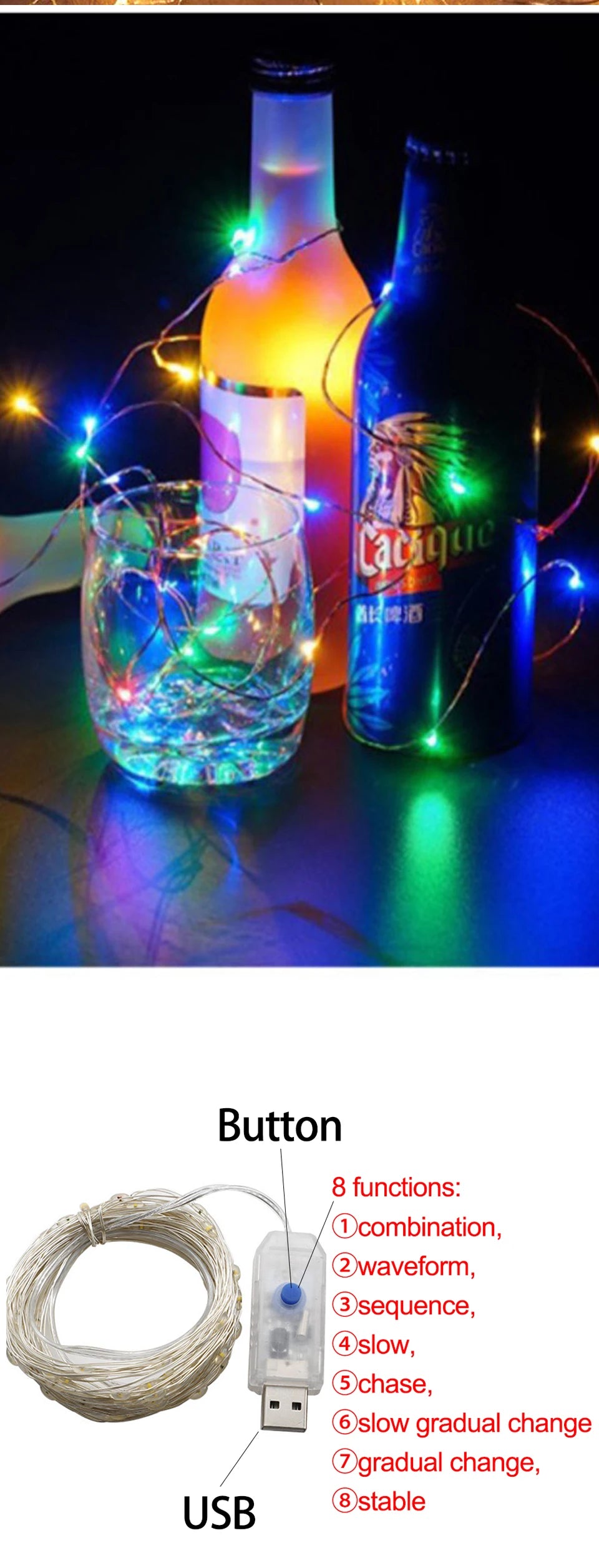 Guirlande Lumineuse LED USB, Fil de Cuivre, Éclairage Féérique, Lumières d'Ambiance pour Fêtes, Mariages, Noël, Décoration Extérieure.