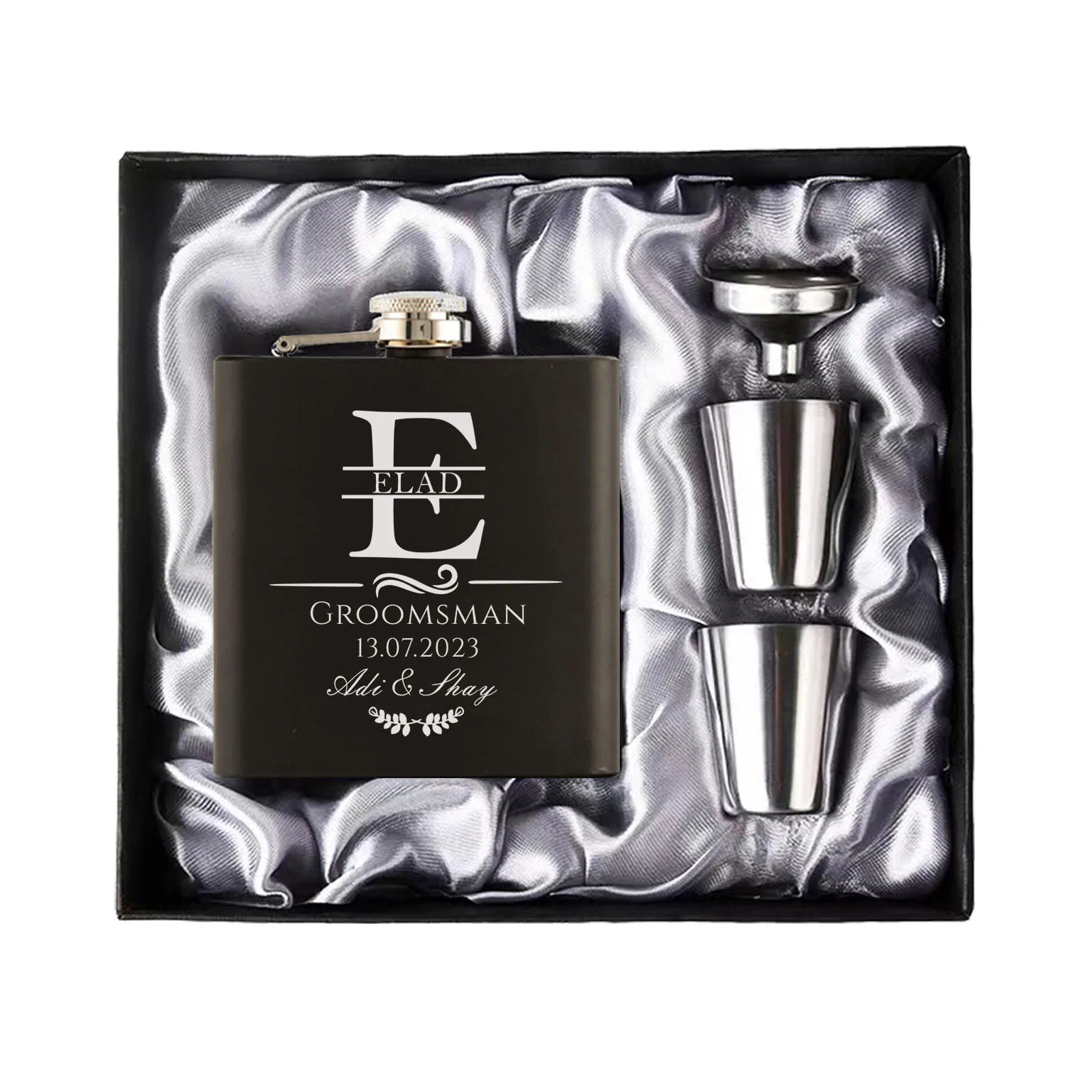 Personalized 6oz Hip Flask Set | Custom Name & Logo | Groom, Best Man & Groomsmen Gift