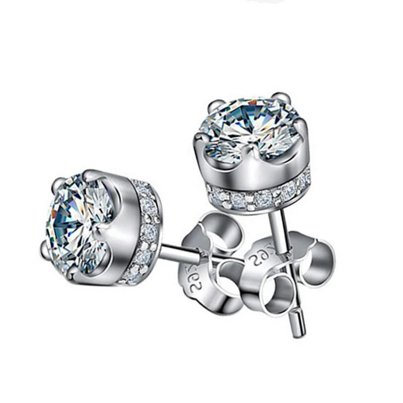 Natural Amethyst Crown Stud Earrings — 925 Sterling Silver