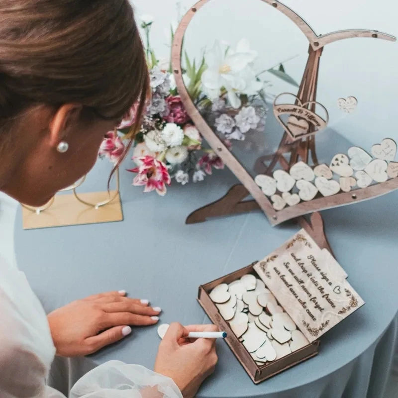 Wedding Guest Book Wooden Sweet Heart-shaped Wedding Guest Book Engraved Transparent Guestbook Weddings Welcome Card Decoration