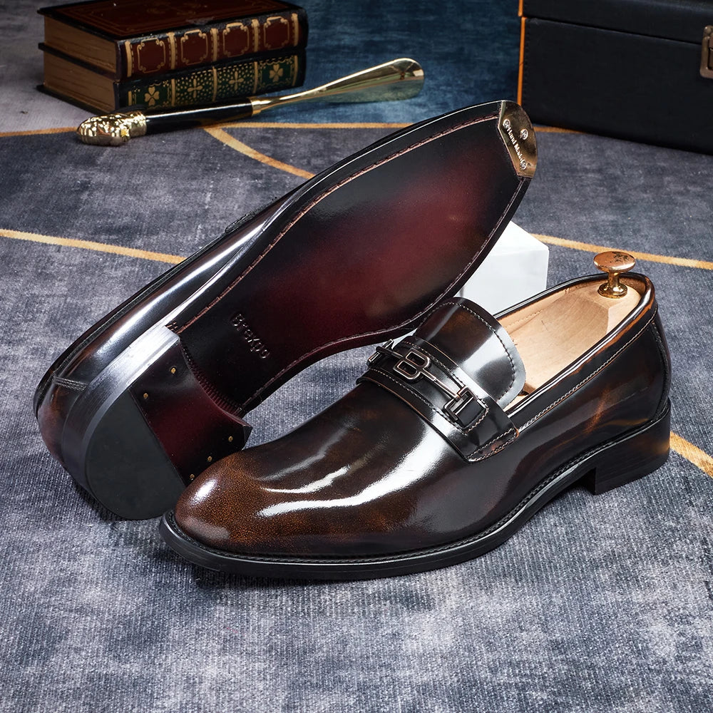 chaussures de ville pour homme en cuir verni, style mocassins marron à bout pointu, idéales pour un mariage, chaussures de marque, mocassins d'été tendance, chaussures à la mode