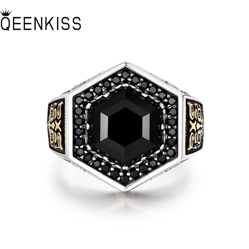 QEENKISS Bagues vintage en argent sterling 925 pour hommes, pour anniversaire, mariage, fête, Noël, mari, père, petit ami RG7031