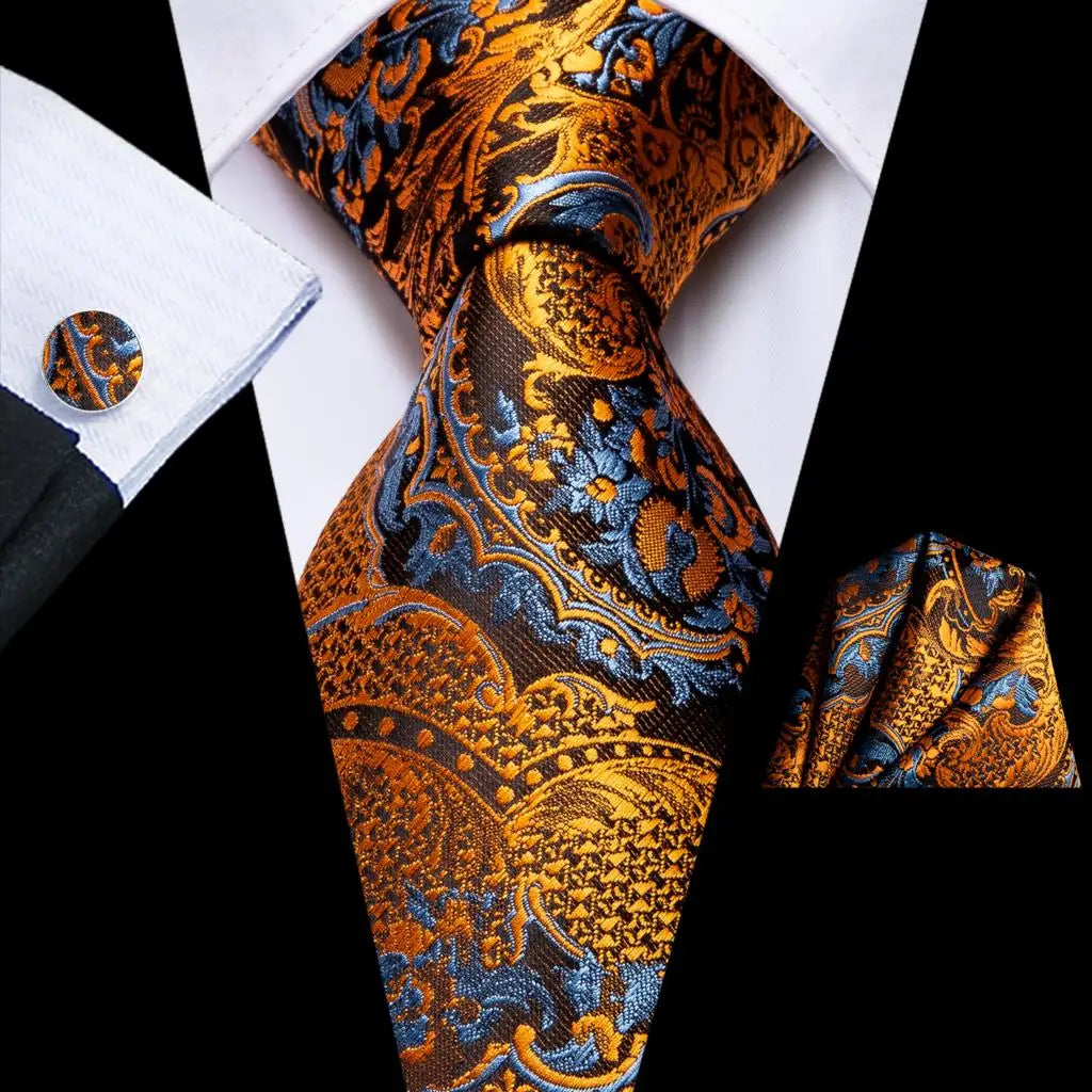 Silk Necktie Gift Set | Groom & Groomsmen Wedding Tie with Pocket Square & Cufflinks