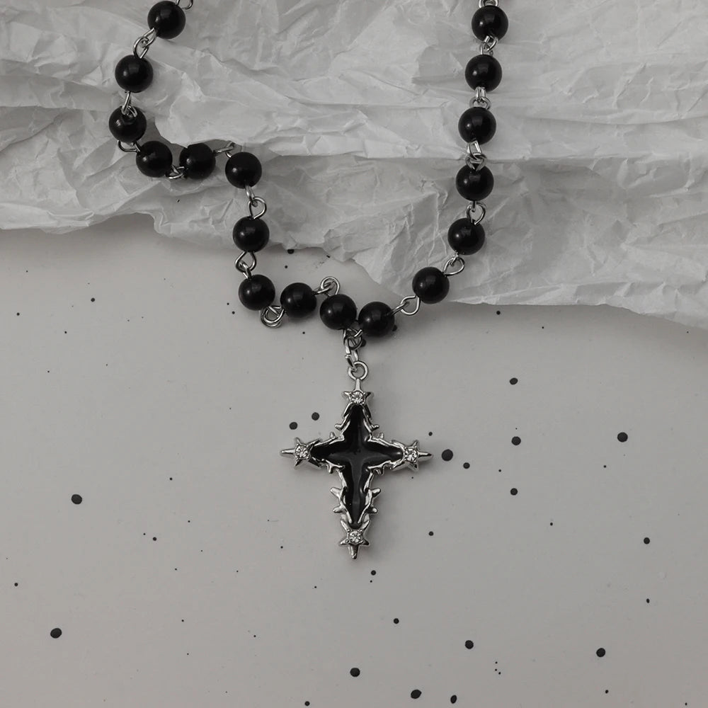 Parure collier chauve-souris gothique et croix superposées — Style sombre Y2K