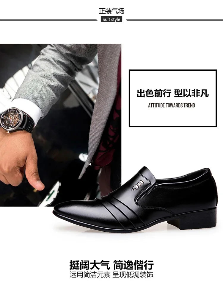 Chaussures habillées pour hommes en cuir PU, mocassins d'affaires tendance pour hommes, chaussures noires pointues Oxford respirantes pour mariage formel