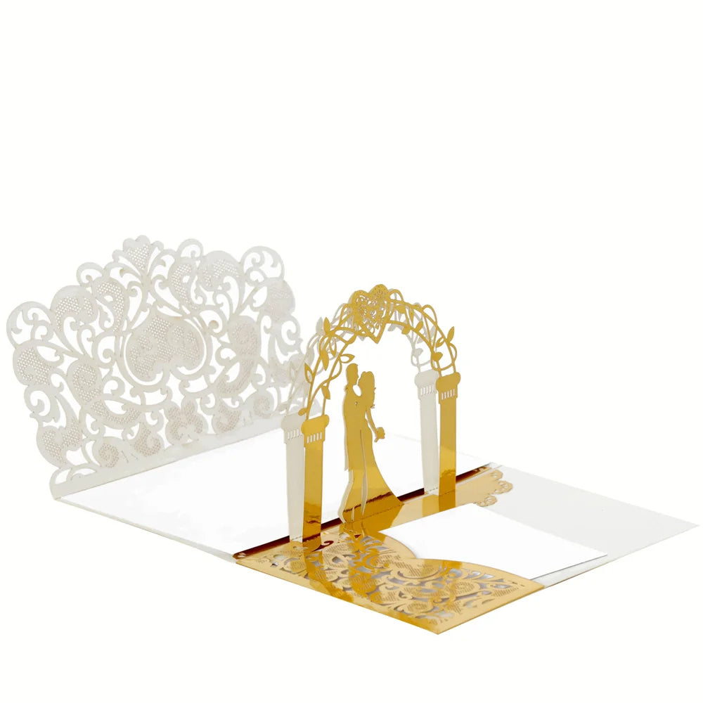 6 Pièces/Lot 3D Pop Up Mariés Ivoire Carte d'invitation de mariage Laser Poche Florale Douche nuptiale Invitations de fiançailles