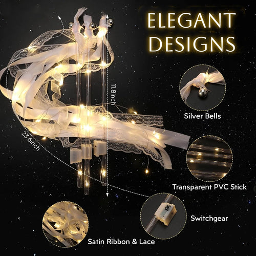 20-60 baguettes lumineuses de mariage LED avec rubans et clochettes, pour sortie de mariage, accessoires de piste de danse, cadeaux de mariage