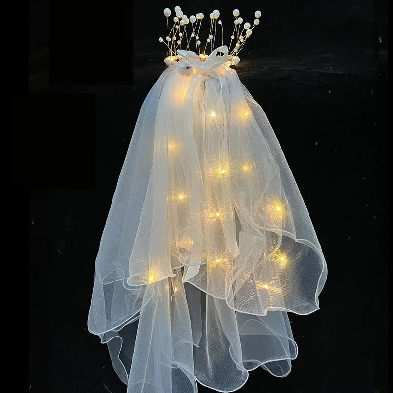 Voile de mariée LED, voiles de mariée lumineux avec pince à cheveux, tulle, fête, festival, costume d'Halloween