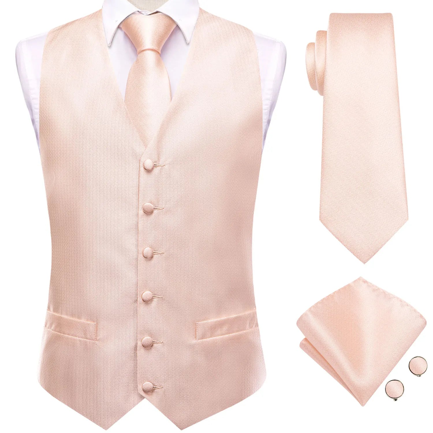 Gilets de costume en soie Hi-Tie pour homme, 4 pièces, tissés, vert sauge uni, gilet, cravate, pochette, boutons de manchette, pour affaires, mariage, robe, veste de taille