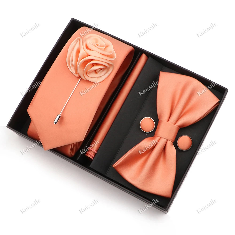 Men's Tie Box Gift Set | Necktie, Bow Tie, Pocket Square, Cufflinks & Brooch