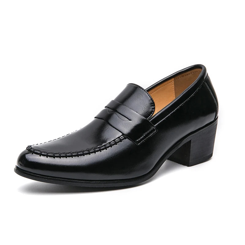 Chaussures habillées rétro à talons hauts pour homme, marque de luxe, chaussures de mariage pointues pour marié, chaussures de ville décontractées en cuir pour homme