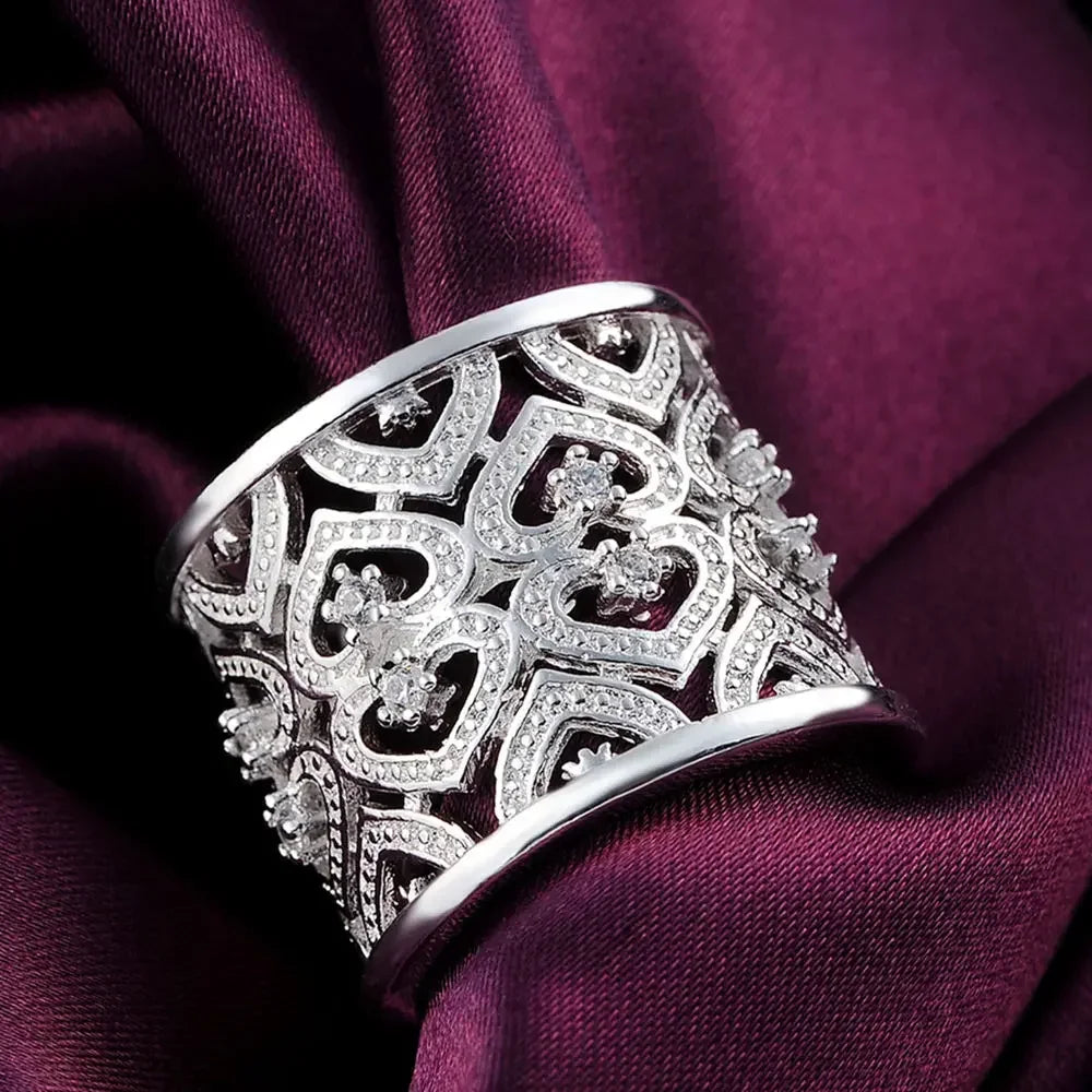 Bague réglable Cœur de Cristal — Argent Sterling 925