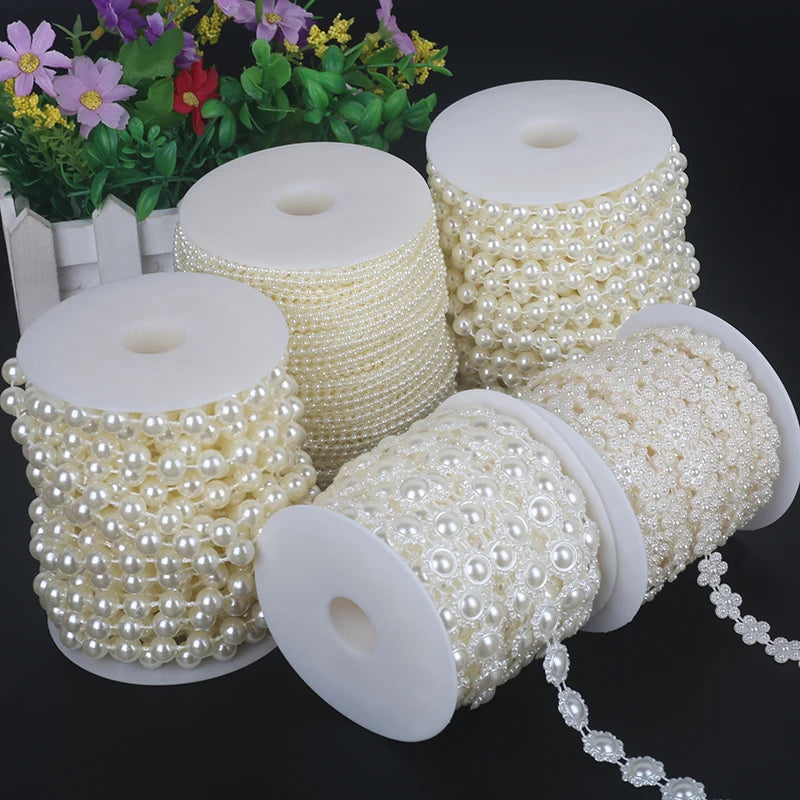 3/4/5/6/8/10mm ABS pearl chain double row connecting bead wedding dress bead chain half round bead chain DIY jewelry accessories