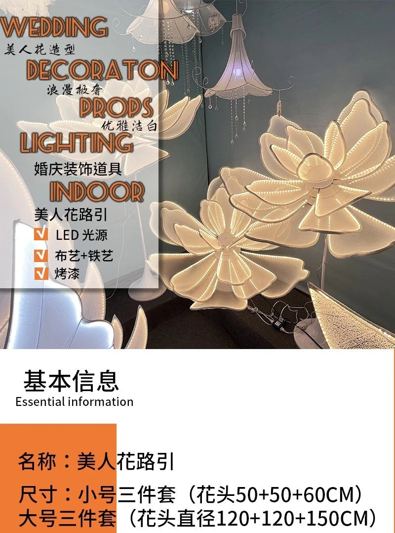 3pc LED Floral Wedding Aisle Light ,Wrought Iron Pathway Decor with Flowers,Ballroom Hotel Event Centerpiece for Indoor Ceremony