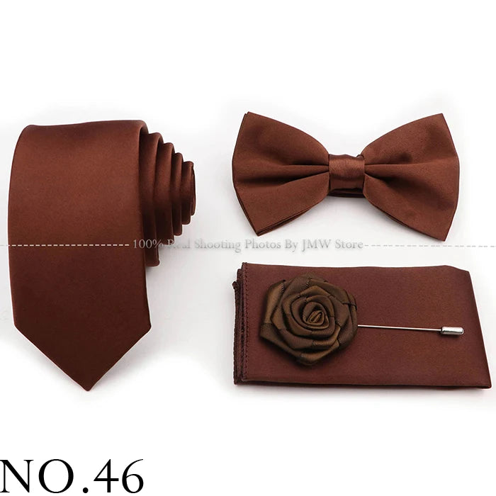 Ensemble cravate et nœud papillon violet bleu sauge vert en polyester, boutons de manchette et broche pour costume de marié, cravate de mariage, accessoire de chemise