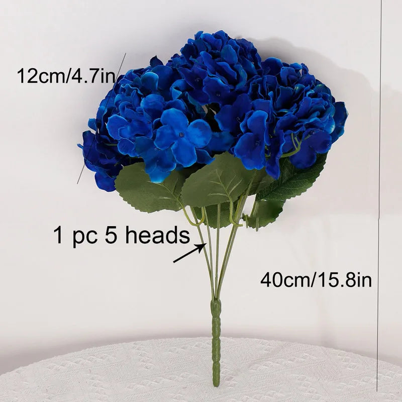 Grand bouquet de fleurs artificielles d'hortensia en soie rouge (5 têtes)