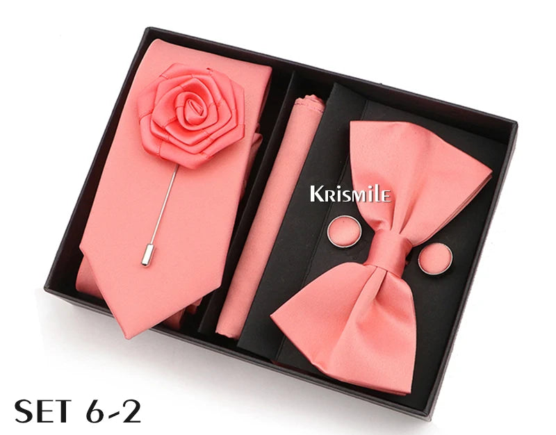 Men's Tie Box Gift Set | Necktie, Bow Tie, Pocket Square, Cufflinks & Brooch