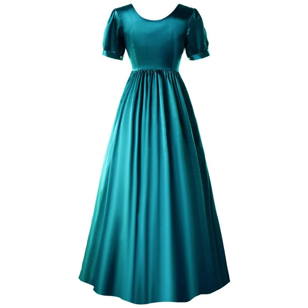 Robe médiévale en satin - Robe de thé victorienne taille haute, costume de cosplay Renaissance pour Halloween et robe de bal gothique steampunk