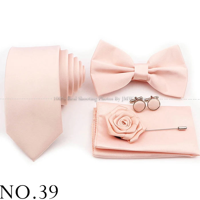 Ensemble cravate et nœud papillon violet bleu sauge vert en polyester, boutons de manchette et broche pour costume de marié, cravate de mariage, accessoire de chemise