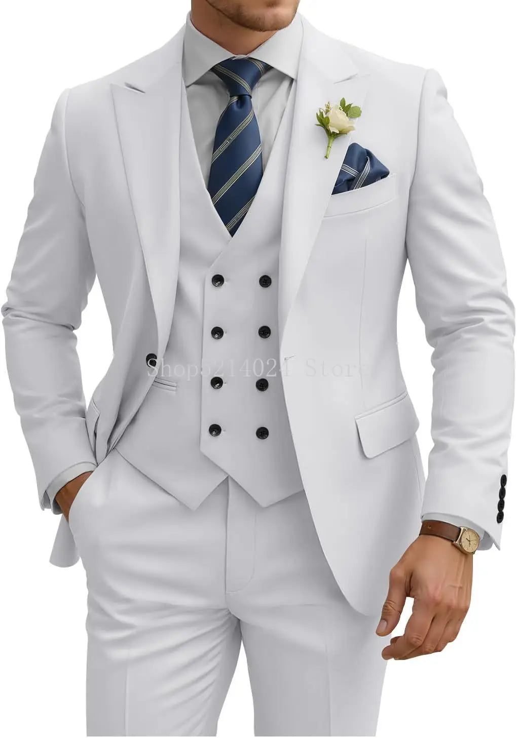 Costume Homme 3 Pièces Slim Fit Double Boutonnage Mariage Bal de Promo Dîner d'Affaires Formel Tuxedo