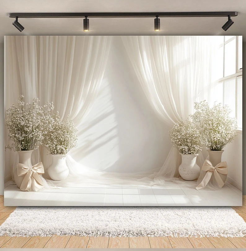 Toile de fond de fête pour photographie, motif mariage, fleur rose, palais, mur blanc, pour fête prénuptiale, décor de portrait de mariage, arrière-plan photo