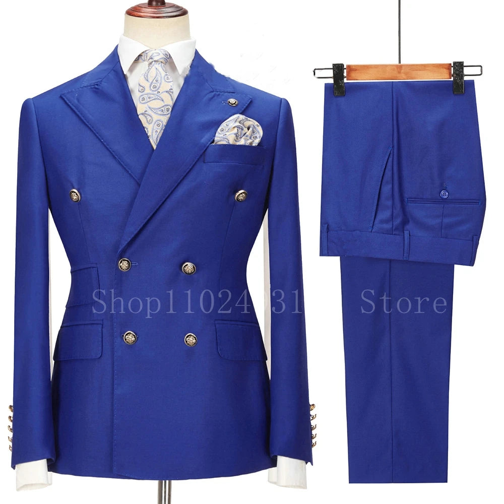 Costumes de Mariage Blancs pour Hommes 2023 2 Pièces Double Boutonnage Coupe Slim Vêtements de Marié Formels d'Affaires (Veste+Pantalon) Costume Homme