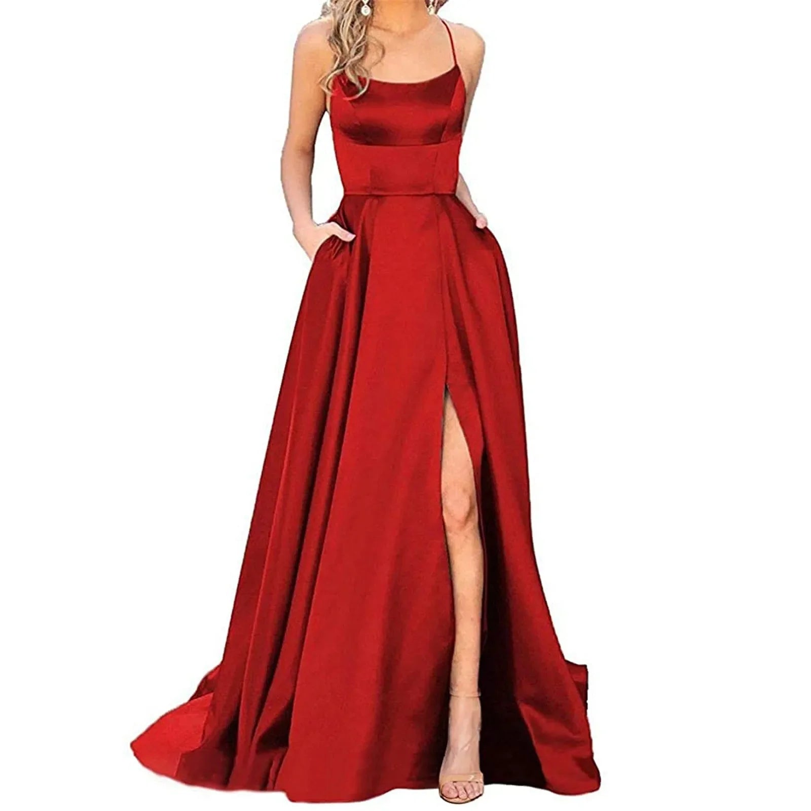 Robe de Demoiselle d'Honneur Bleu Marine pour Mariages Femme Invitée 2024 Sexy à Fines Bretelles Fendue Robes de Soirée Longues